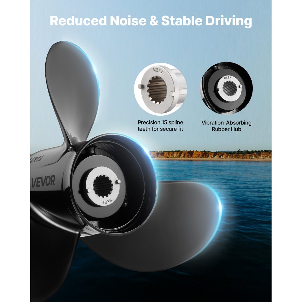 VEVOR Outboard Propeller, Upgrade OEM 15 Spline Tooth Aluminum Outboard Boat Propeller Fit Mercury Engines 40-140 HP, 4-1/4" Gearcase, 3-Blade, RH (Right Hand Rotation), OEM Parts No. 48-77346A45