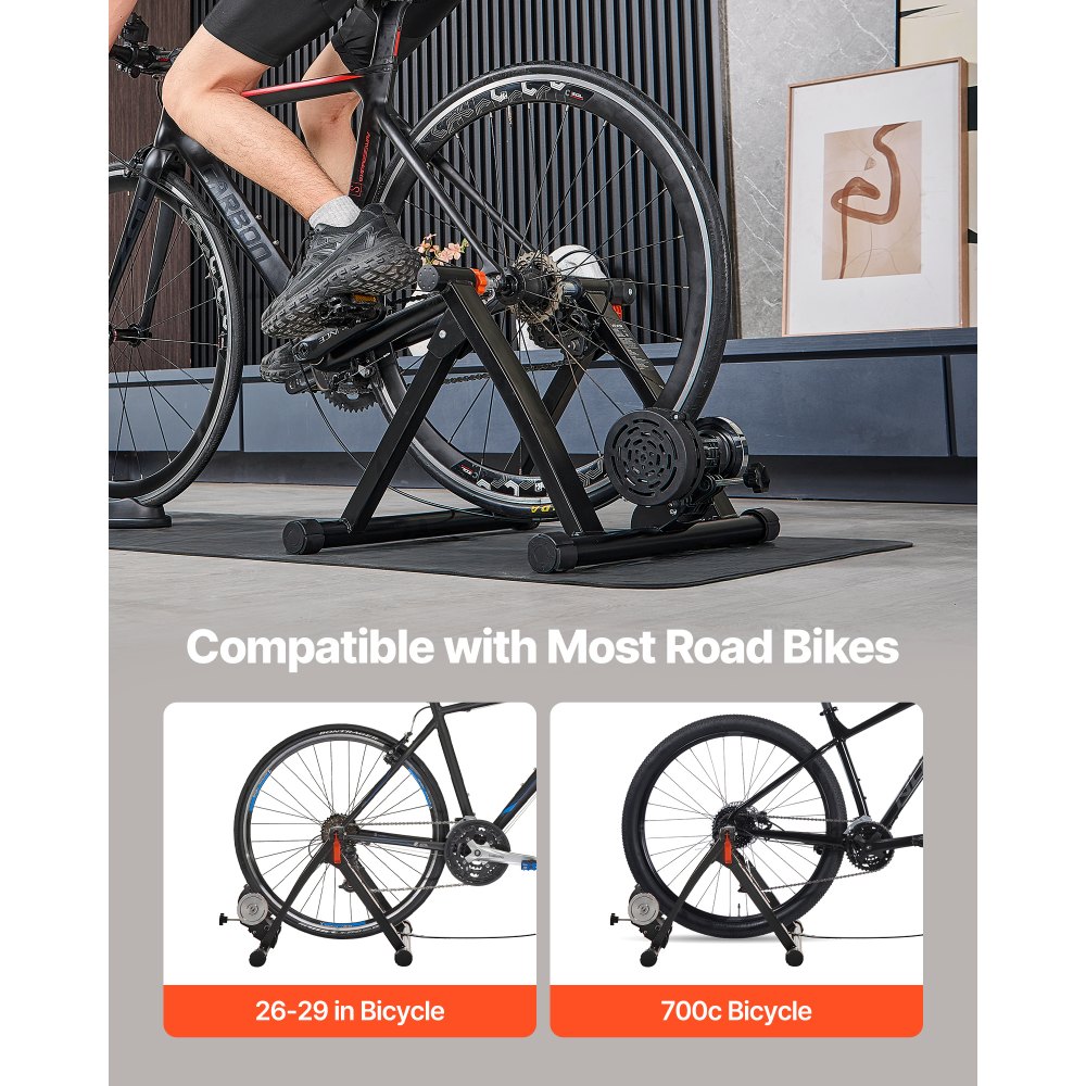 VEVOR Bike Trainer, 6 Level Resistance, 26-29 in & 700C Wheels, Foldable Magnetic Bicycle Stationary Stand for Indoor Exercise Riding with Quick Release Skewer & Front Wheel Riser Block for Road Bikes