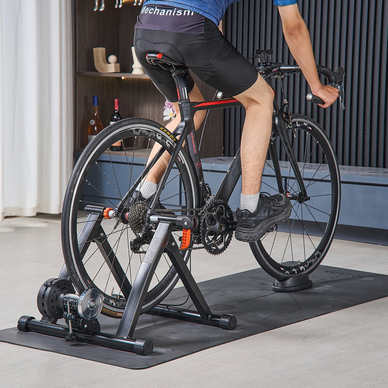 VEVOR Bike Trainer, 6 Level Resistance, 26-29 in & 700C Wheels, Foldable Magnetic Bicycle Stationary Stand for Indoor Exercise Riding with Quick Release Skewer & Front Wheel Riser Block for Road Bikes
