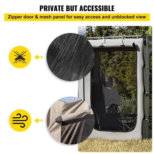 VEVOR Awning Room Accessory, Fit 6.5' x 8.2', 300D Oxford Shelter Side Wall Room with PVC Floor, Heavy Duty Extend Shelter for Car Awning SUV Tent Camper Van Overland Gear, Grey, Room Only