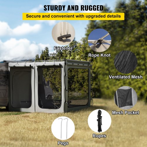 VEVOR Awning Room Accessory, Fit 6.5' x 8.2', 300D Oxford Shelter Side Wall Room with PVC Floor, Heavy Duty Extend Shelter for Car Awning SUV Tent Camper Van Overland Gear, Grey, Room Only