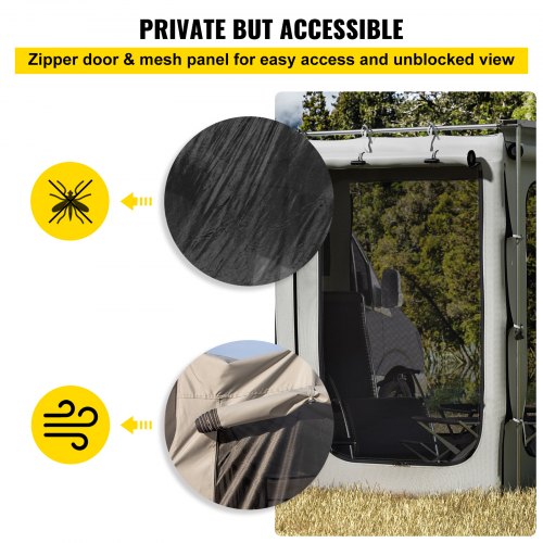 VEVOR Car Awning Room Accessory, Fit 8.2' x 8.2', 300D Oxford Car Awning Camping Tent with PVC Floor, Heavy Duty Extend Shelter for Car Awning SUV Tent Camper Van Overland Gear, Grey, Room Only