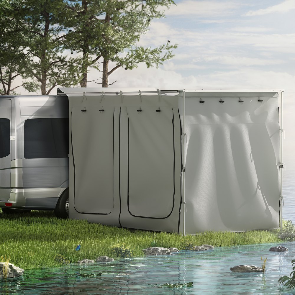 VEVOR Car Awning Room Accessory, Fit 8.2' x 8.2', 300D Oxford Car Awning Camping Tent with PVC Floor, Heavy Duty Extend Shelter for Car Awning SUV Tent Camper Van Overland Gear, Grey, Room Only