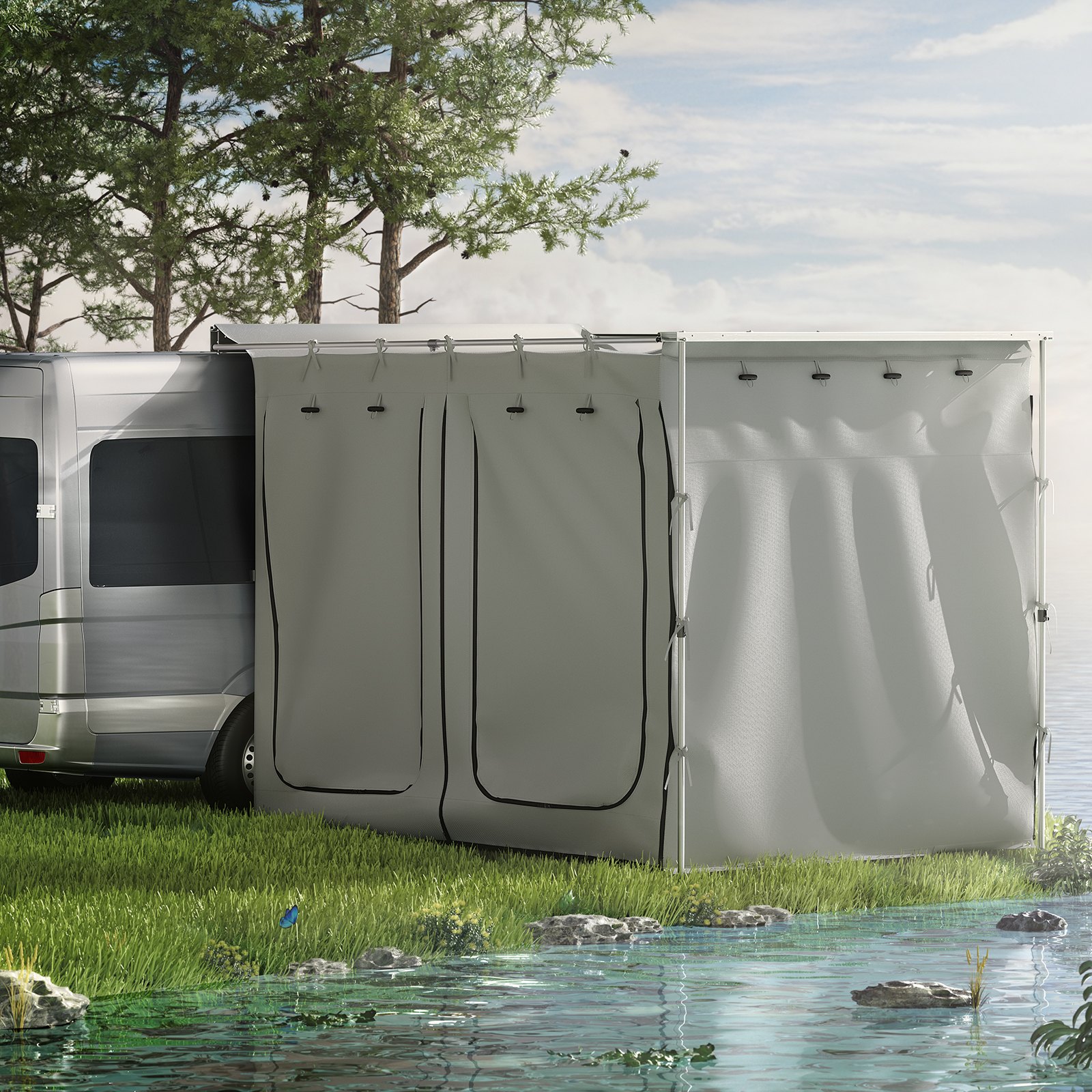 VEVOR Car Awning Room Accessory, Fit 8.2' x 8.2', 300D Oxford Car Awning Camping Tent with PVC Floor, Heavy Duty Extend Shelter for Car Awning SUV Tent Camper Van Overland Gear, Grey, Room Only