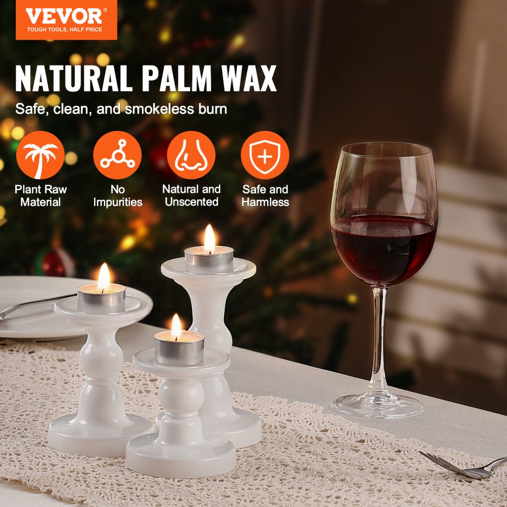 VEVOR - Paquete de 200 velas de té sin aroma, 6,5 horas de duración, sin humo, sin goteo, con vasos de aluminio, velas votivas de cera de palma natural para el hogar, bodas y Navidad, color blanco