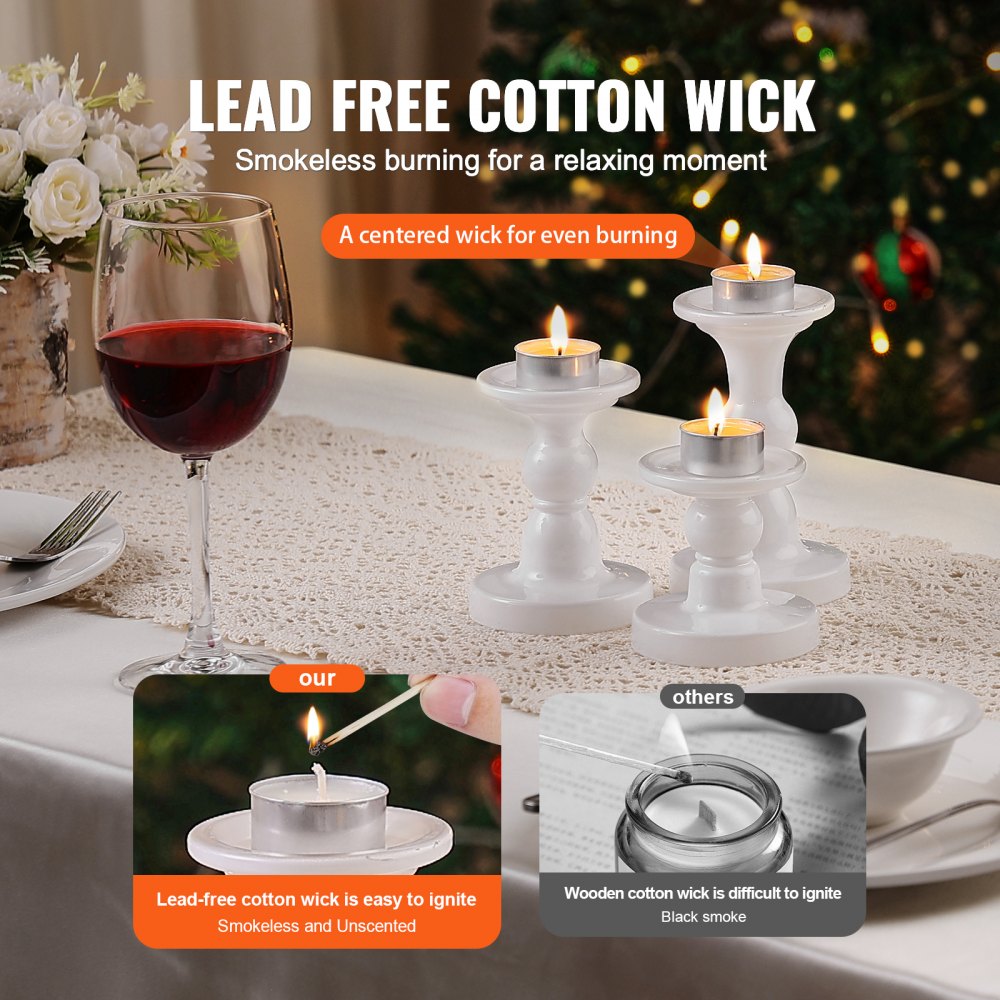 VEVOR - Paquete de 200 velas de té sin aroma, 6,5 horas de duración, sin humo, sin goteo, con vasos de aluminio, velas votivas de cera de palma natural para el hogar, bodas y Navidad, color blanco