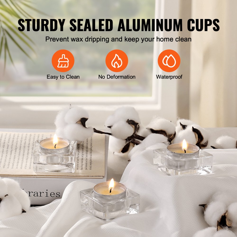 VEVOR - Paquete de 200 velas de té sin aroma, 6,5 horas de duración, sin humo, sin goteo, con vasos de aluminio, velas votivas de cera de palma natural para el hogar, bodas y Navidad, color blanco