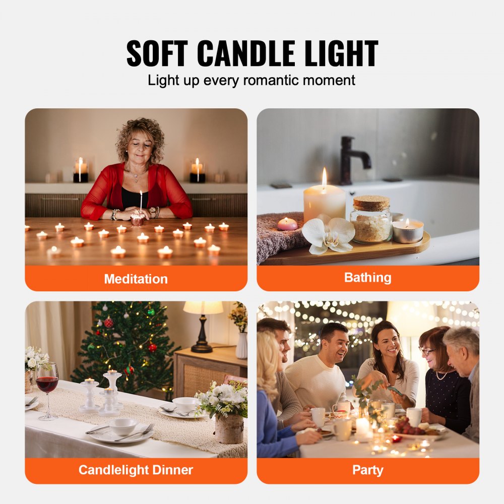 VEVOR - Paquete de 200 velas de té sin aroma, 6,5 horas de duración, sin humo, sin goteo, con vasos de aluminio, velas votivas de cera de palma natural para el hogar, bodas y Navidad, color blanco