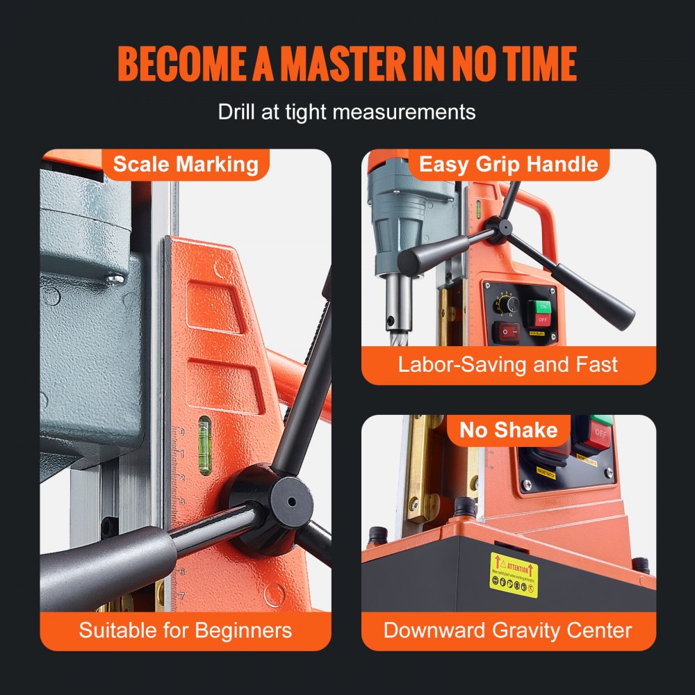 VEVOR Magnetic Drill, 1550W 2" Boring Diameter, 2922lbf/13000N 500 RPM Portable Electric Mag Drill Press with Variable Speed, Drilling Machine for any Surface Home Improvement Industry Railway