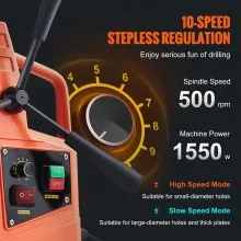 VEVOR Magnetic Drill, 1550W 2" Boring Diameter, 2922lbf/13000N 500 RPM Portable Electric Mag Drill Press with Variable Speed, Drilling Machine for any Surface Home Improvement Industry Railway