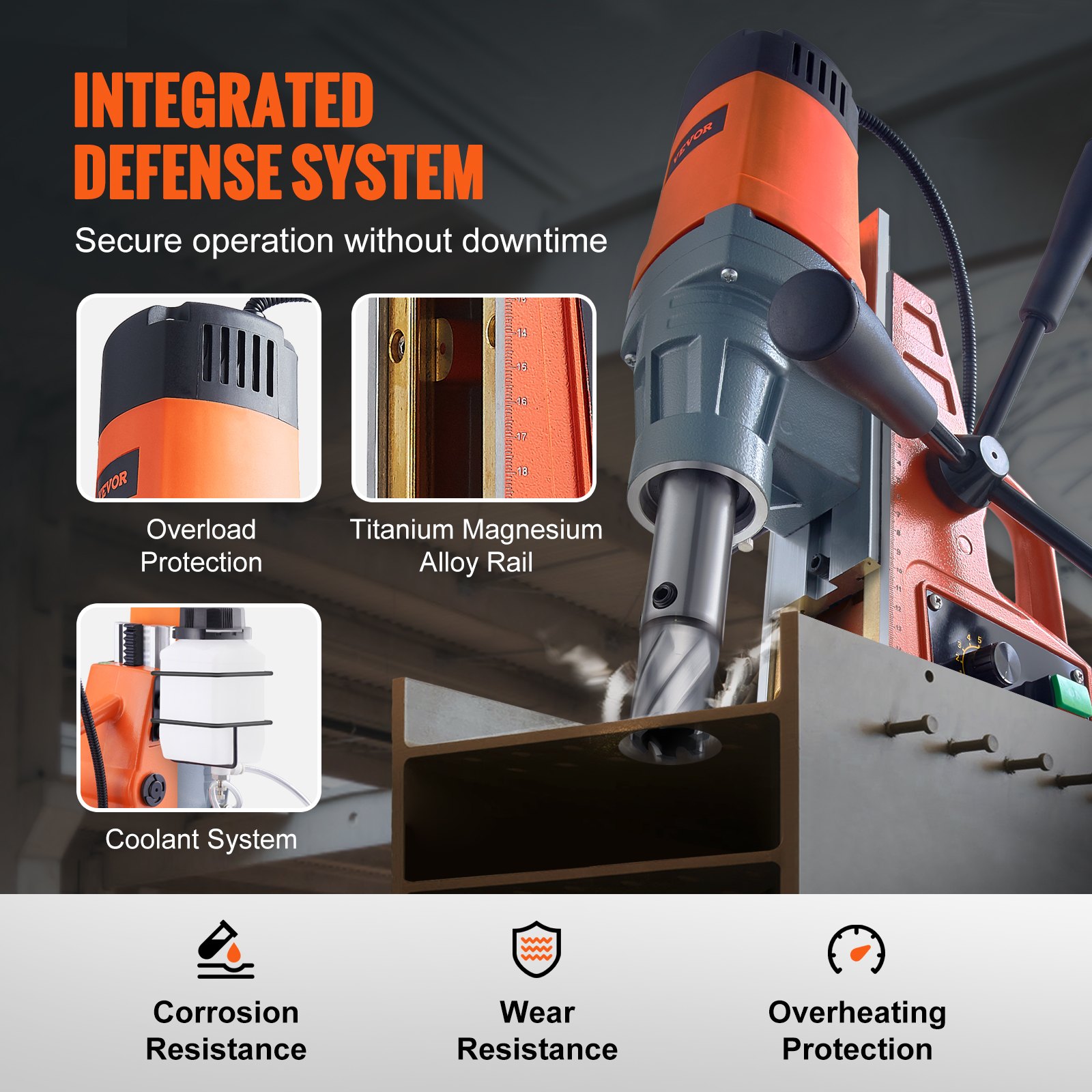 VEVOR Magnetic Drill, 1550W 2" Boring Diameter, 2922lbf/13000N 500 RPM Portable Electric Mag Drill Press with Variable Speed, Drilling Machine for any Surface Home Improvement Industry Railway