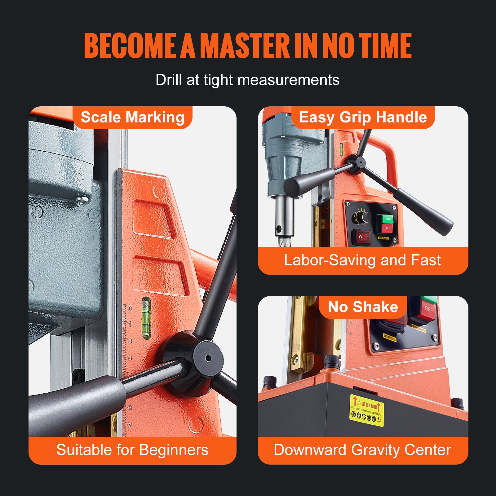 VEVOR Magnetic Drill, 1550W 2" Boring Diameter, 2922lbf/13000N 500 RPM Portable Electric Mag Drill Press with Variable Speed, Drilling Machine for any Surface Home Improvement Industry Railway