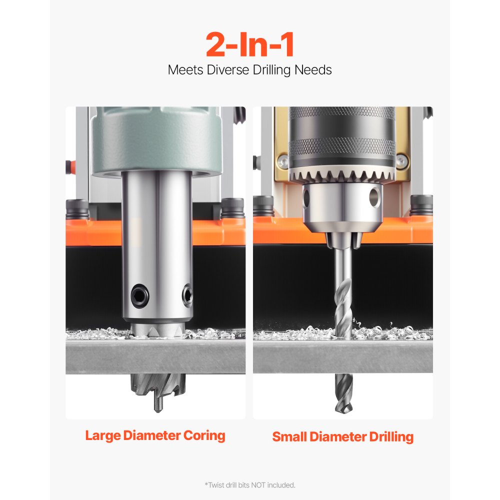 VEVOR Magnetic Drill, 1550W Motor 2 in Boring Diameter, 2922 lbf Portable Electric Mag Drill Press, 0-500 RPM Variable Speed, Drilling Machine for Metal Surface, Industrial and Home Improvement