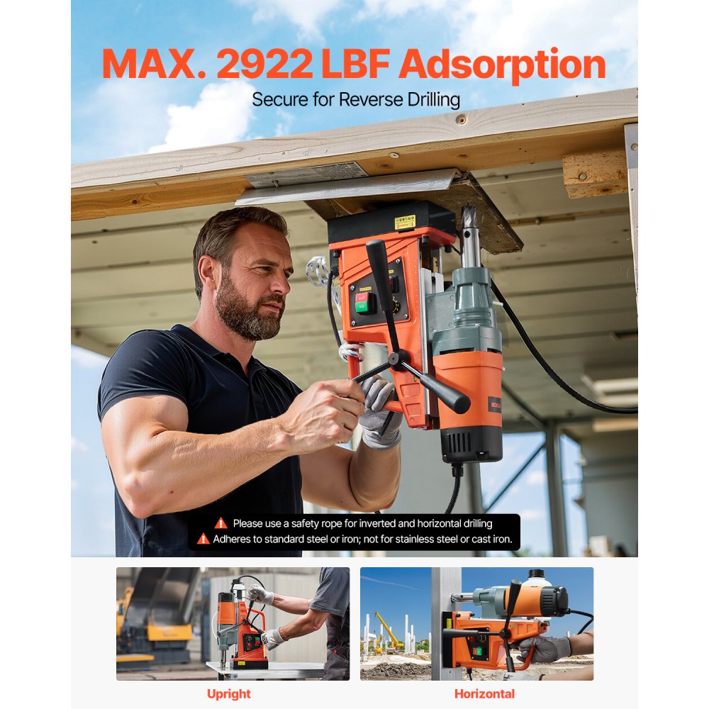 VEVOR Magnetic Drill, 1550W Motor 2 in Boring Diameter, 2922 lbf Portable Electric Mag Drill Press, 0-500 RPM Variable Speed, Drilling Machine for Metal Surface, Industrial and Home Improvement