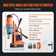 VEVOR Magnetic Drill, 1550W 1.57" Boring Diameter, 2922lbf/13000N Portable Electric Mag Drill Press with Variable Speed, 500 RPM Drilling Machine for any Surface Home Improvement Industry Railway