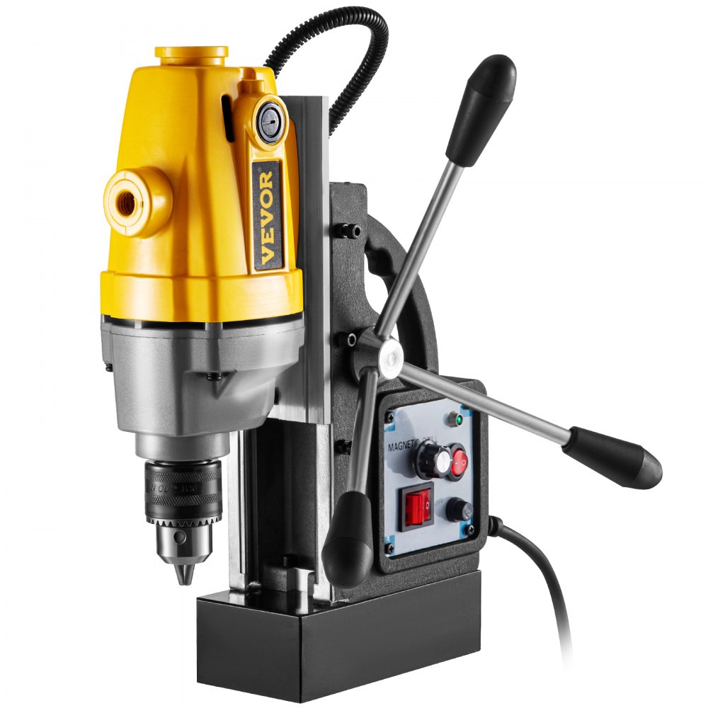 Taladro magnético VEVOR de 750 W con base magnética, diámetro máximo de perforación de 1,27 cm, base de taladro magnético de 890 kg, profundidad máxima de perforación de 9,9 cm, taladro de columna magnético de 110 V, taladro de columna portátil de 550 RPM.