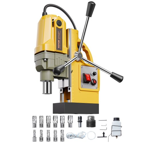 VEVOR Magnetic Drill, 1400W Motor 1.6 in Boring Diameter, 2810 lbf Portable Electric Mag Drill Press, with 11 Coring Bits, 800 RPM Speed, Drilling Machine for Metal Surface, Home Improvement Industry