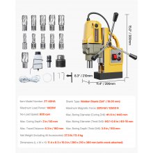 Magnetic Drill 1400W 2810 lbf Mag Drill Press 1.6 in Boring Diameter 11 Bits