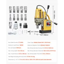 Magnetic Drill 1400W 2810 lbf Mag Drill Press 1.6 in Boring Diameter 11 Bits