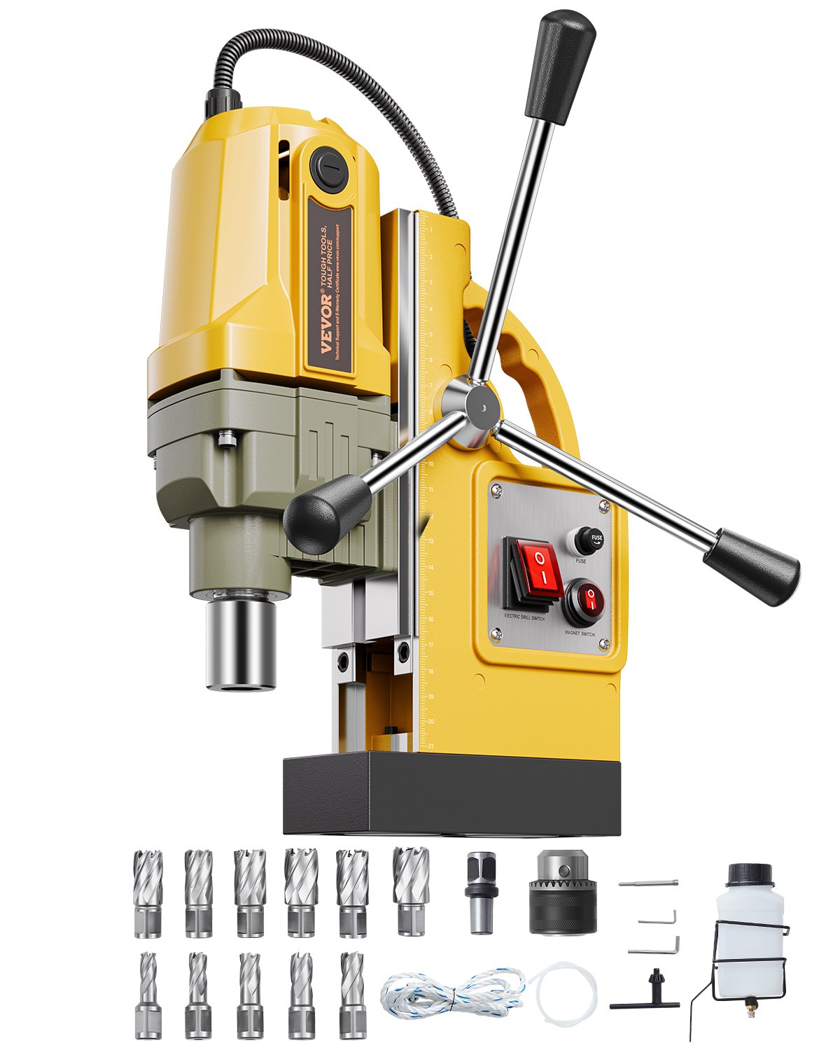 VEVOR Magnetic Drill, 1400W Motor 1.6 in Boring Diameter, 2810 lbf Portable Electric Mag Drill Press, with 11 Coring Bits, 800 RPM Speed, Drilling Machine for Metal Surface, Home Improvement Industry