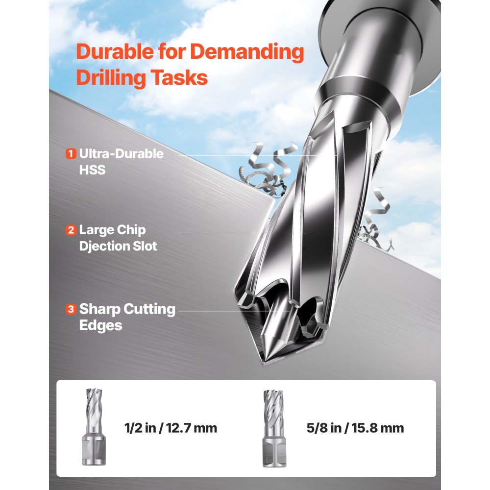 VEVOR Magnetic Drill, 1200W Motor 1.6 in Boring Diameter, 2810 lbf Electric Mag Drill Press, with 2 Coring Bits, Variable Speed, Drilling Machine for Metal Surface, Home Improvement Industry, Yellow
