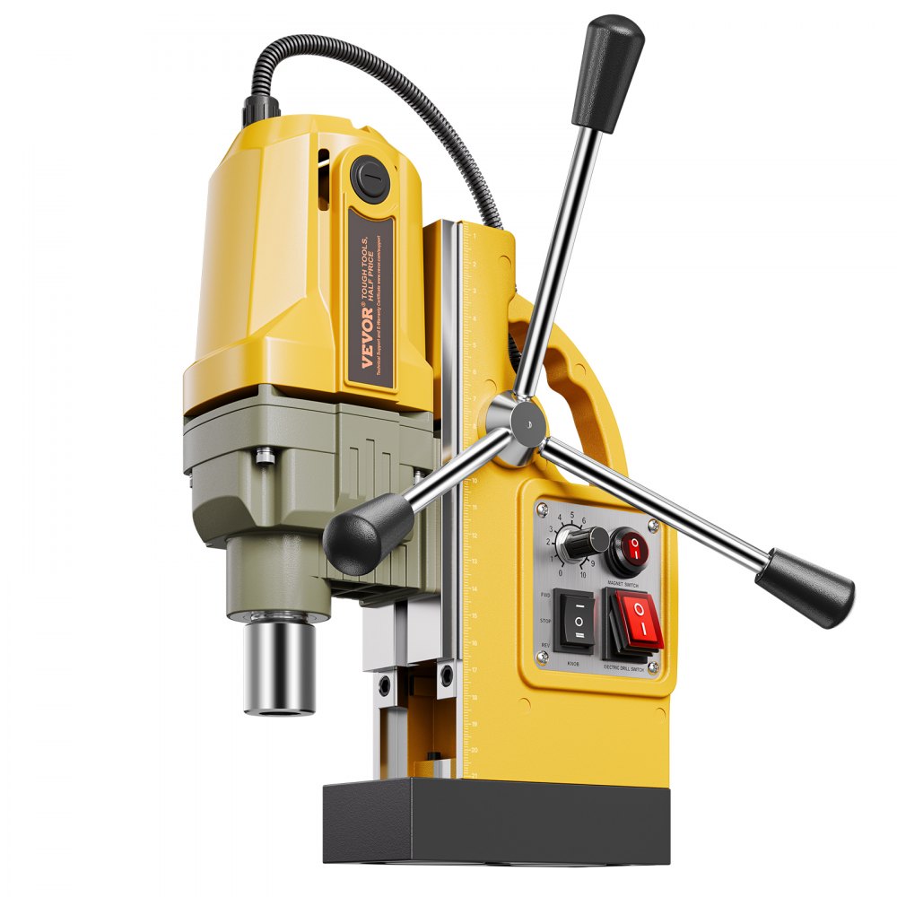 VEVOR Magnetic Drill, 1200W Motor 1.6 in Boring Diameter, 2810 lbf Electric Mag Drill Press, with 2 Coring Bits, Variable Speed, Drilling Machine for Metal Surface, Home Improvement Industry, Yellow