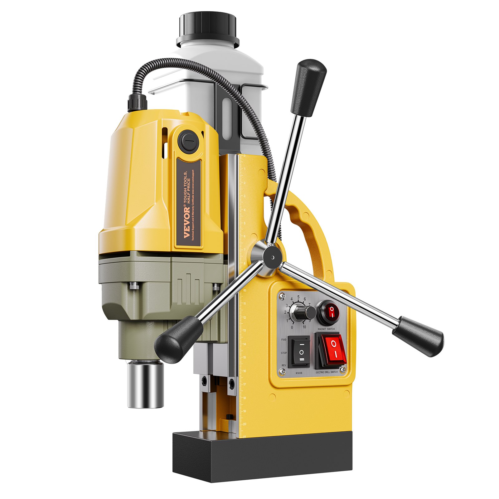 VEVOR Magnetic Drill, 1200W Motor 1.6 in Boring Diameter, 2810 lbf Electric Mag Drill Press, with 2 Coring Bits, Variable Speed, Drilling Machine for Metal Surface, Home Improvement Industry, Yellow