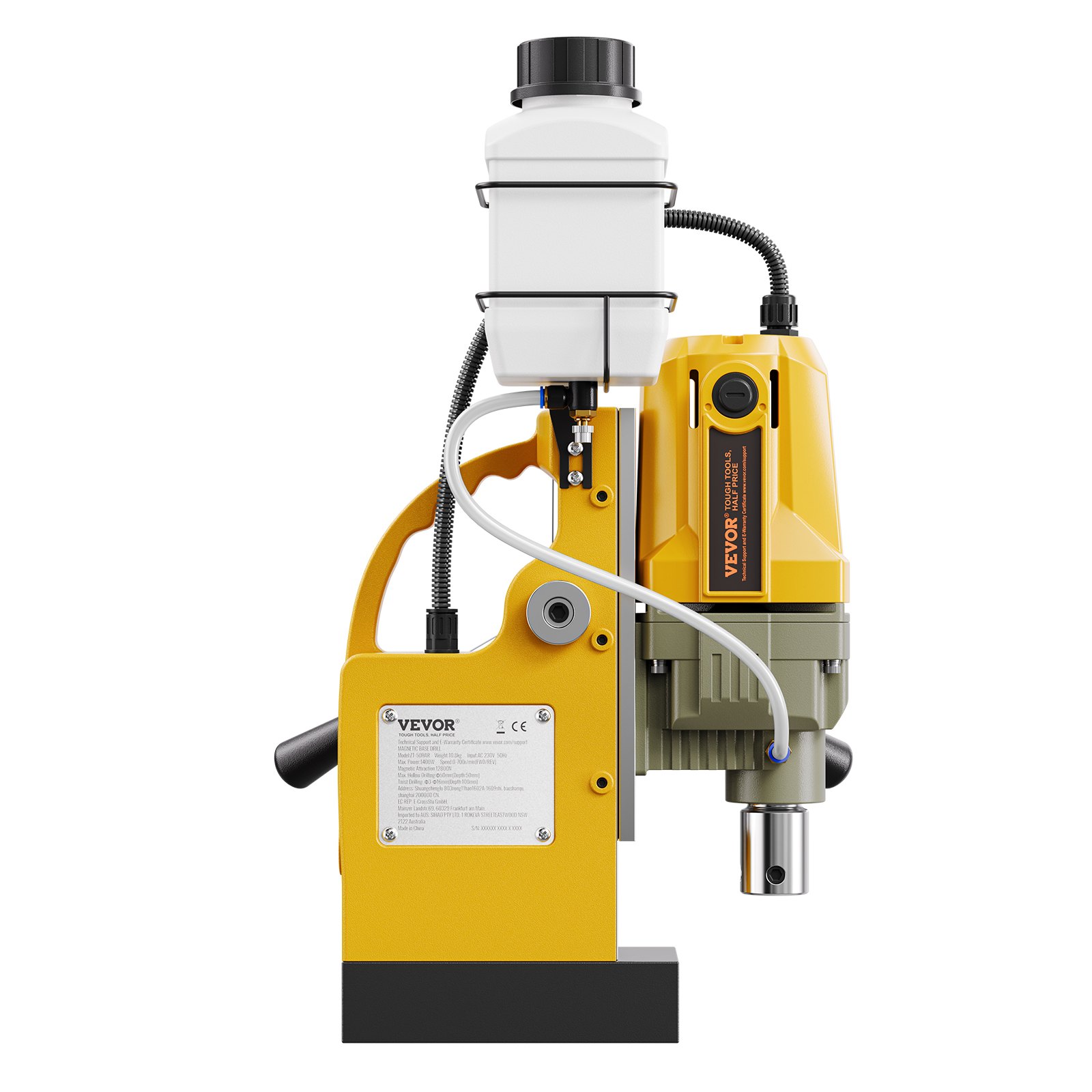 VEVOR Magnetic Drill, 1200W Motor 1.6 in Boring Diameter, 2810 lbf Electric Mag Drill Press, with 2 Coring Bits, Variable Speed, Drilling Machine for Metal Surface, Home Improvement Industry, Yellow