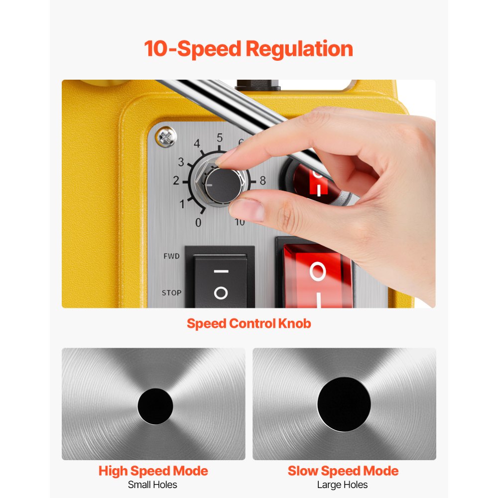 VEVOR Magnetic Drill, 1200W Motor 1.6 in Boring Diameter, 2810 lbf Electric Mag Drill Press, with 2 Coring Bits, Variable Speed, Drilling Machine for Metal Surface, Home Improvement Industry, Yellow