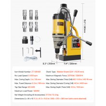 Magnetic Drill 1450W 2878 lbf Mag Drill Press 2 in Boring Diameter 6 Bits Yellow