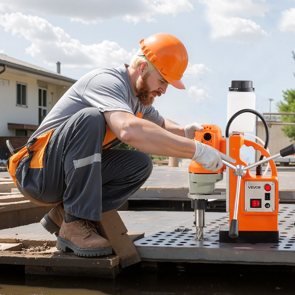 VEVOR Magnetic Drill Press, 1200 W, 38 mm Boring Diameter, 10000N Power Mag Drill Press, 900 RPM Speed, with Weldon Shank, Efficient Cooling, for Metal Surface, Industrial and Home Improvement