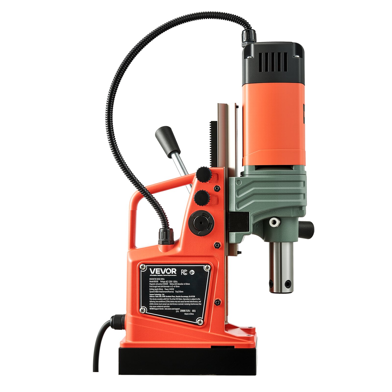 VEVOR Magnetic Drill Press, 1350 W, 50 mm Boring Diameter, 12500N Power Portable Mag Drill Press, 0–800 RPM Adjustable Speed, with Weldon Shank, for Metal Surface, Industrial and Home Improvement