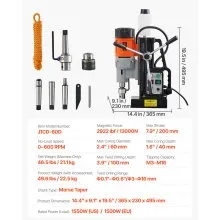 VEVOR Magnetic Drill Press Mag Drill Press 1550 W 2.4 in Boring Dia 0-600 RPM