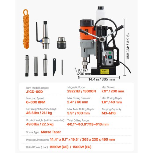 Magnetpuurpink 1500 W, kuni 60 mm, keermestamine M3-M16 — pilt 7