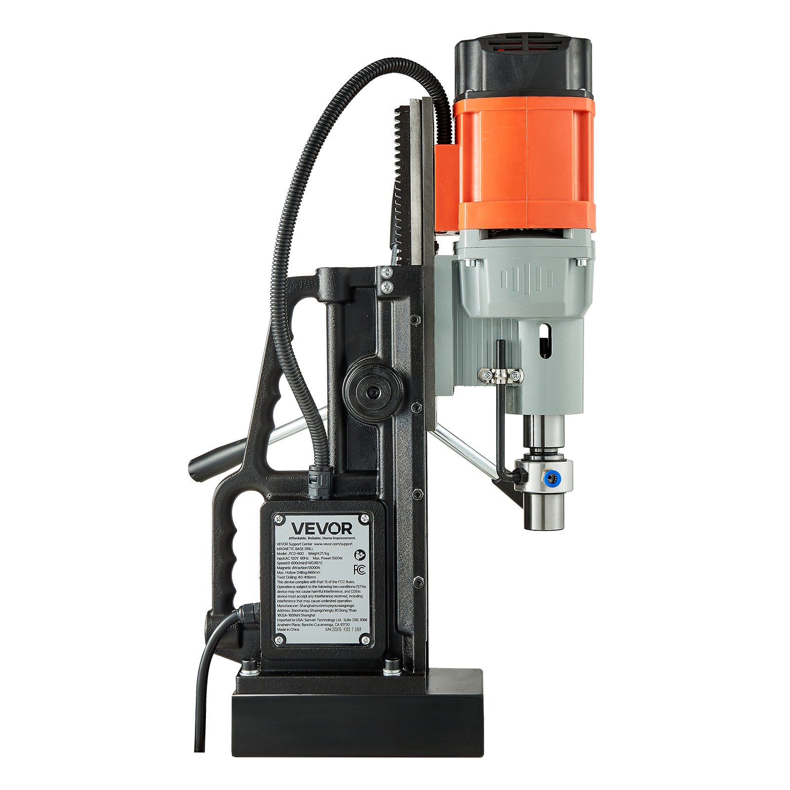 VEVOR Magnetic Drill Press, 1500 W, 60 mm Boring Diameter, 13000N Power Mag Drill Press, 0-600 RPM Adjustable Speed, Morse Taper, M3-M16 Tapping, for Metal Surface, Industrial and Home Improvement