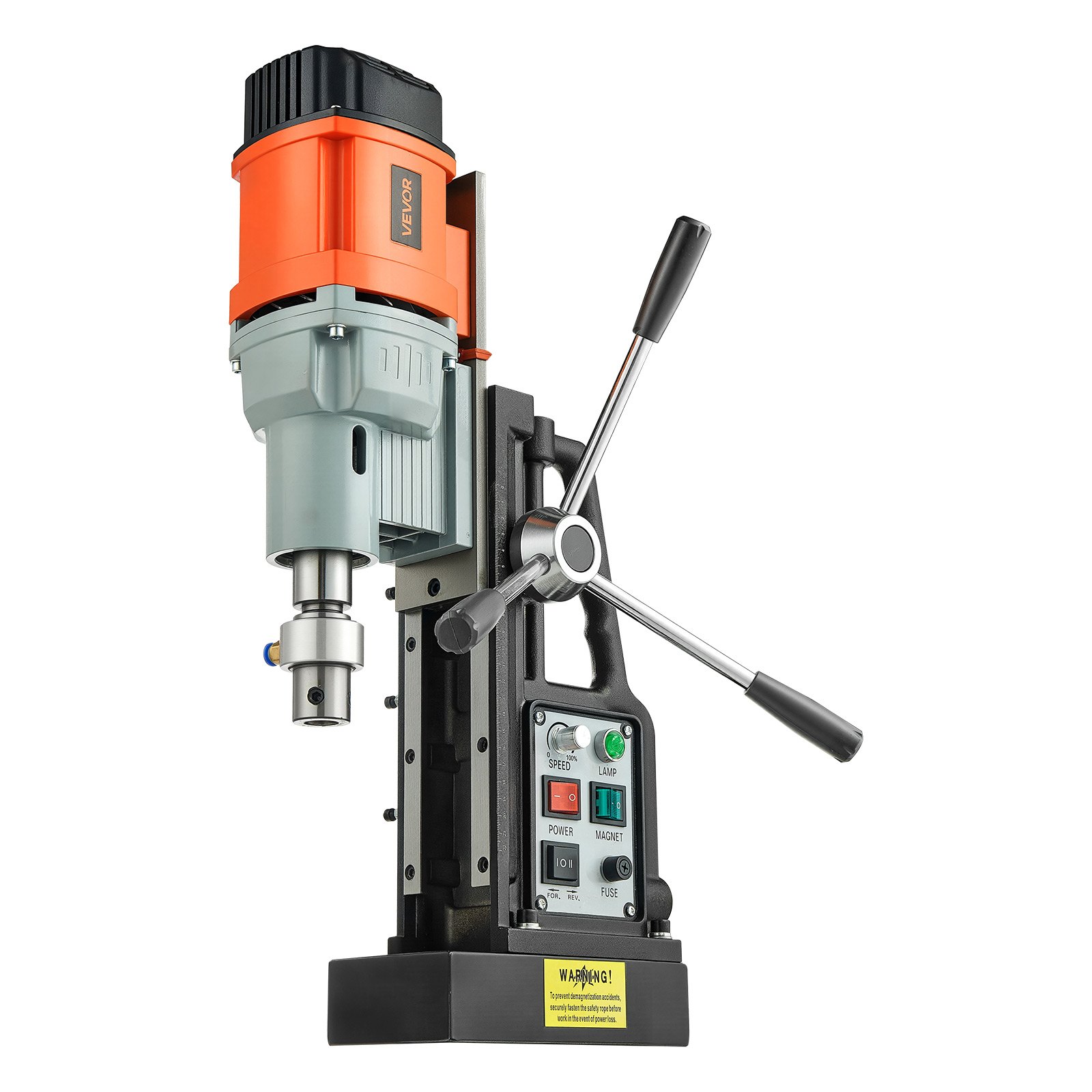 VEVOR Magnetic Drill Press, 1500 W, 60 mm Boring Diameter, 13000N Power Mag Drill Press, 0-600 RPM Adjustable Speed, Morse Taper, M3-M16 Tapping, for Metal Surface, Industrial and Home Improvement