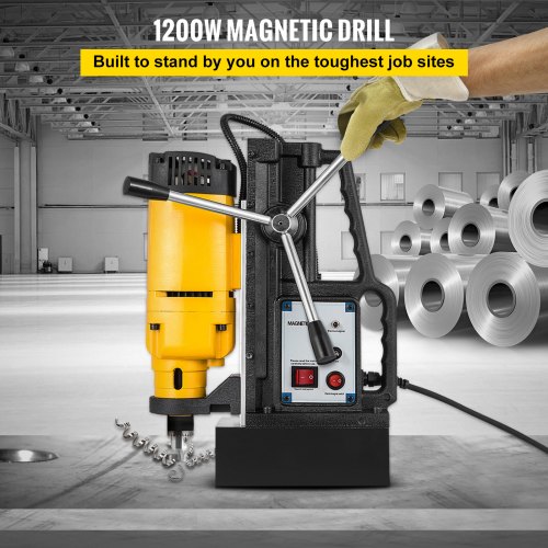 VEVOR 1200W Magnetic Drill Press with 9/10 Inch (23mm) Boring Diameter Magnetic Drill Press Machine 2920 Lbs Magnetic Force Magnetic Drilling System 500RPM Portable Electric Magnetic Drill Press