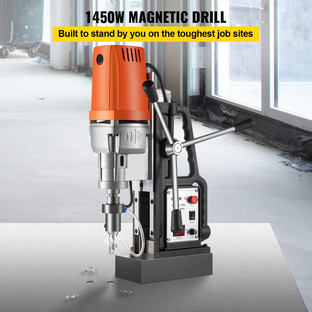 VEVOR 1450W Magnetic Drill Press with 2 Inch Boring Diameter Annular Cutter Machine 2900 LBS 6pcs HSS Annular Cutter Bits,850 RPM Drilling Machine for any Surface Home Improvement Industry Railway
