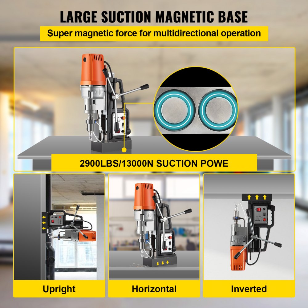VEVOR 1450W Magnetic Drill Press with 2 Inch Boring Diameter Annular Cutter Machine 2900 LBS 6pcs HSS Annular Cutter Bits,850 RPM Drilling Machine for any Surface Home Improvement Industry Railway
