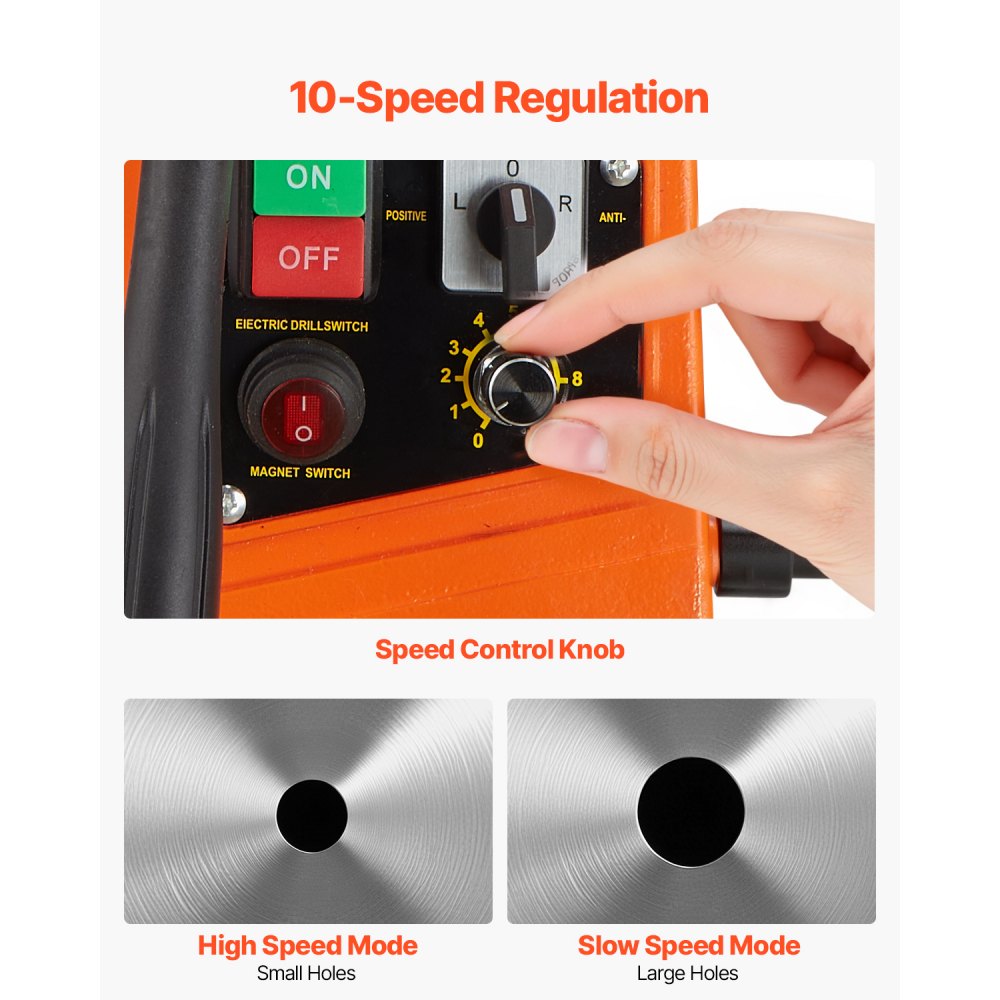 VEVOR Magnetic Drill, 1450W Motor 40 mm Boring Diameter, 12500 N Portable Electric Mag Drill Press, with 2 Coring Bits, Variable Speed, Drilling Machine for Metal Surface, Home Improvement Industry