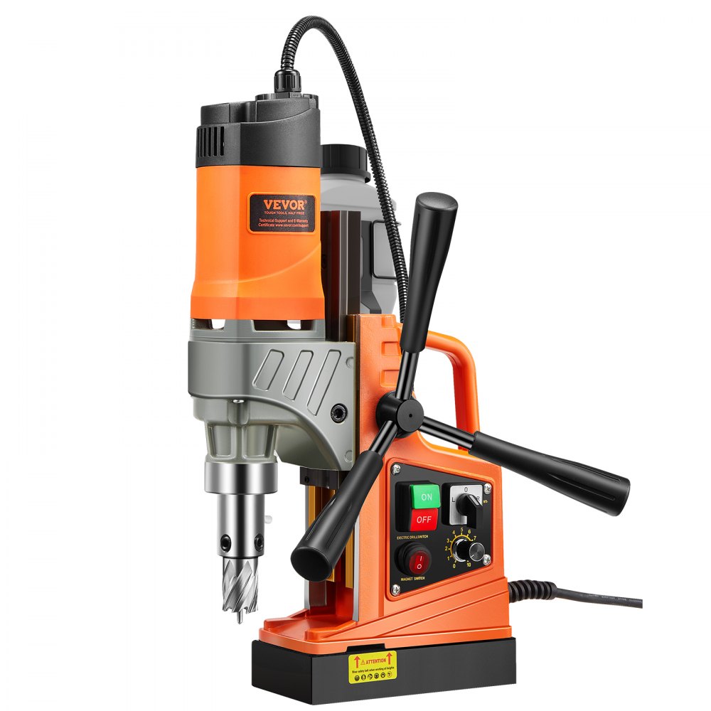 VEVOR Magnetic Drill, 1450W Motor 40 mm Boring Diameter, 12500 N Portable Electric Mag Drill Press, with 2 Coring Bits, Variable Speed, Drilling Machine for Metal Surface, Home Improvement Industry