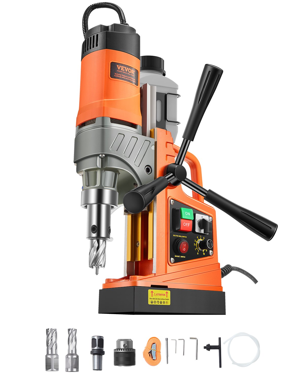VEVOR Magnetic Drill, 1450W Motor 40 mm Boring Diameter, 12500 N Portable Electric Mag Drill Press, with 2 Coring Bits, Variable Speed, Drilling Machine for Metal Surface, Home Improvement Industry