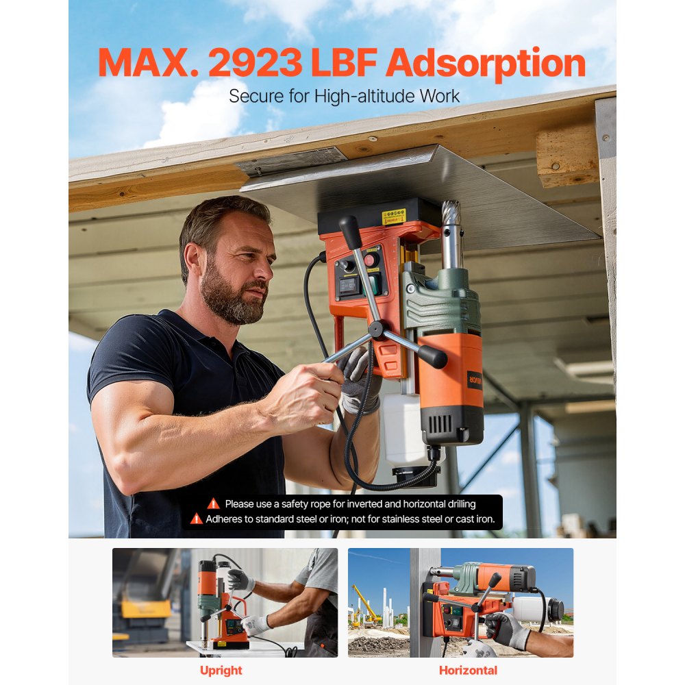 VEVOR Magnetic Drill, 1450W Motor 50 mm Coring Diameter, 13000 N Magnetic Force, Portable Electric Mag Drill Press with 6 Coring Bits, Variable Speed, Drilling Machine for Metal Surface, Industrial