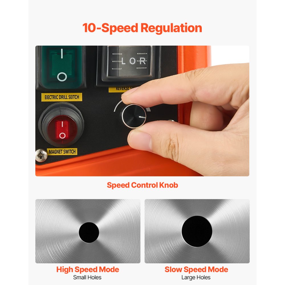 VEVOR Magnetic Drill, 1450W Motor 50 mm Coring Diameter, 13000 N Magnetic Force, Portable Electric Mag Drill Press with 6 Coring Bits, Variable Speed, Drilling Machine for Metal Surface, Industrial