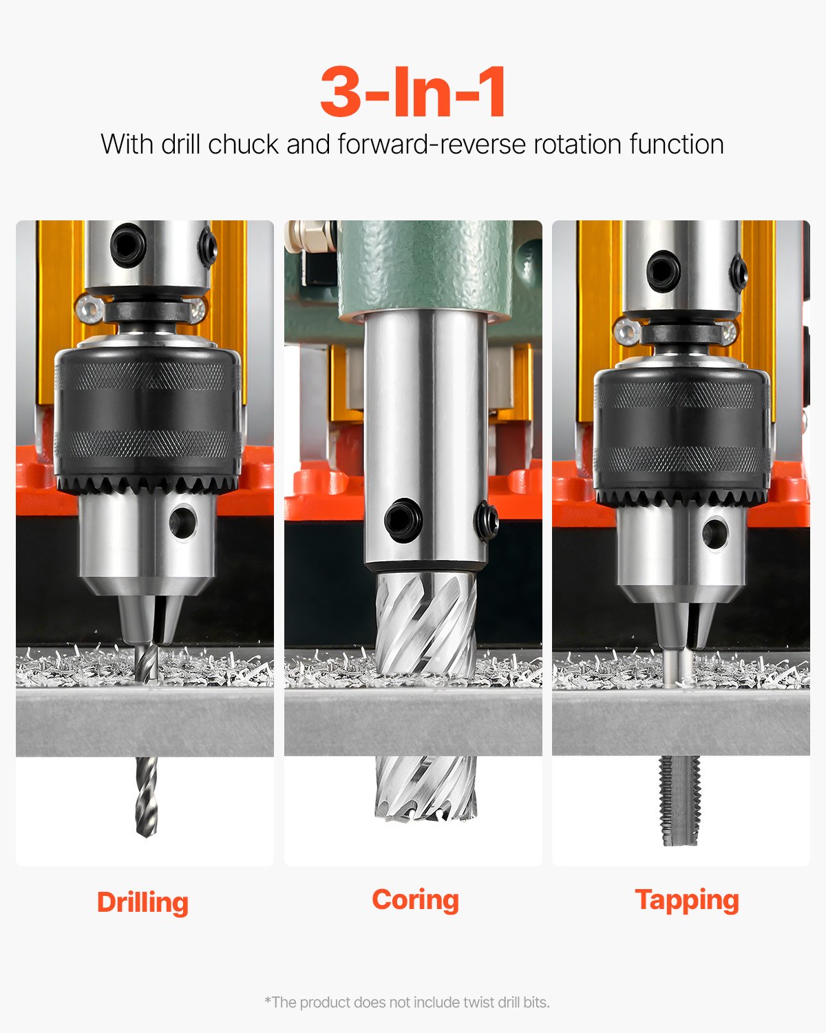 VEVOR Magnetic Drill, 1450W Motor 50 mm Coring Diameter, 13000 N Magnetic Force, Portable Electric Mag Drill Press with 6 Coring Bits, Variable Speed, Drilling Machine for Metal Surface, Industrial