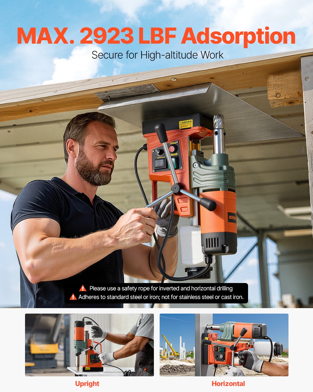 VEVOR Magnetic Drill, 1450W Motor 50 mm Coring Diameter, 13000 N Magnetic Force, Portable Electric Mag Drill Press with 6 Coring Bits, Variable Speed, Drilling Machine for Metal Surface, Industrial