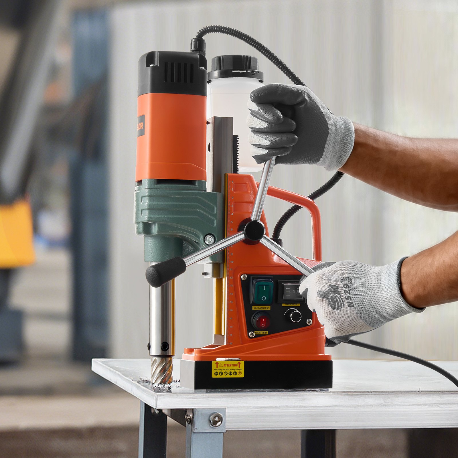 VEVOR Magnetic Drill, 1450W Motor 50 mm Coring Diameter, 13000 N Magnetic Force, Portable Electric Mag Drill Press with 6 Coring Bits, Variable Speed, Drilling Machine for Metal Surface, Industrial