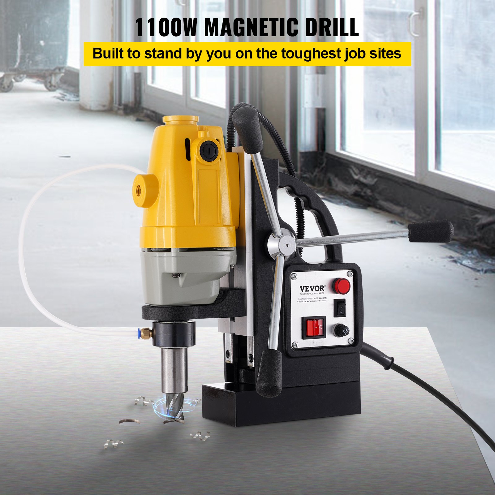 Perceuse Magnétique 1100 W, Diamètre d'Alésage de 1-1/2 pouce (40 mm), Perceuse à Colonne Magnétique MD40, 12000 N, 670 tr/min, avec 6 Fraises Annulaires HSS, Système de Forage, Construction Perceuse Magnétique 1100 W, Diamètre d'Alésage de 1-1/2 pouce (40 mm), Perceuse à Colonne Magnétique MD40, 12000 N, 670 tr/min, avec 6 Fraises Annulaires HSS, Système de Forage, Construction