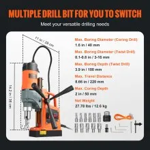 VEVOR Magnetic Drill, 1450W 1.57" Boring Diameter, 12500N 850 RPM Portable Electric Mag Drill Press, Drilling Machine for any Surface Home Improvement Industry Railway