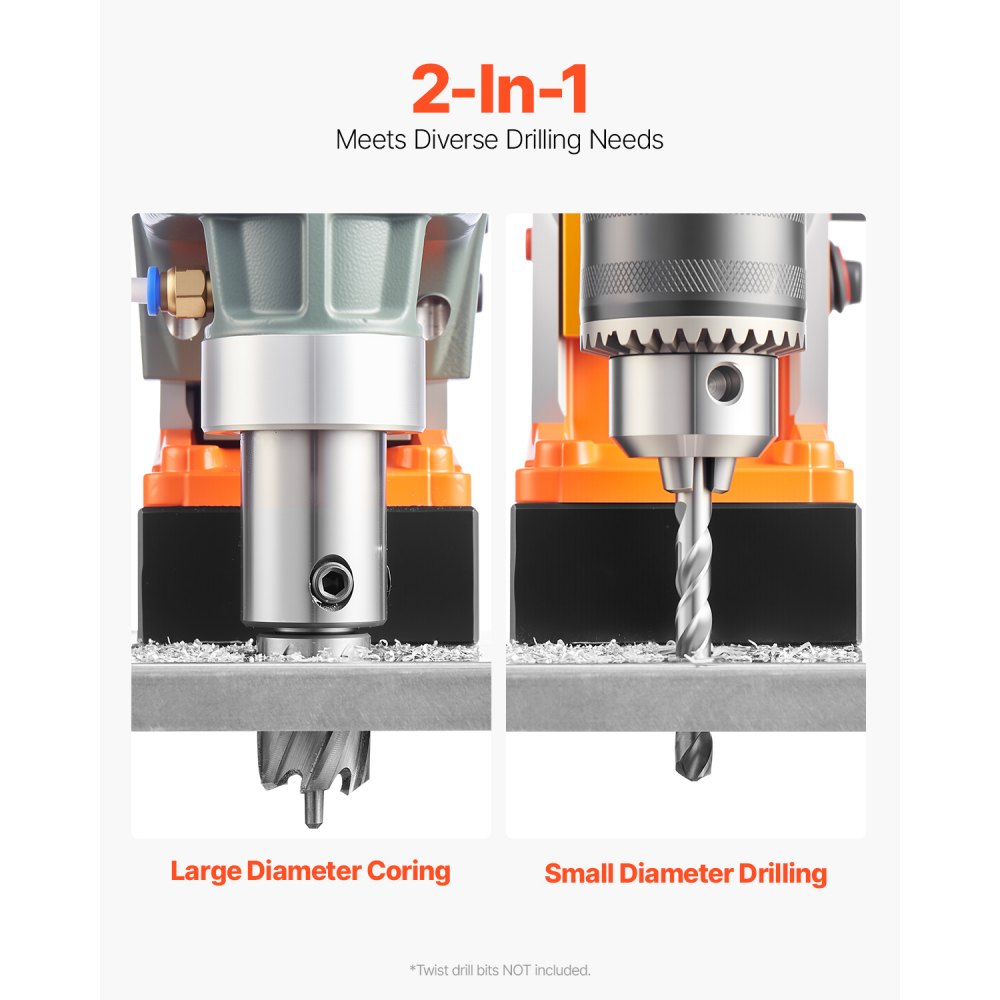 VEVOR Magnetic Drill, 1450W Motor 1.6 in Boring Diameter, 2810 lbf Portable Electric Mag Drill Press, with 11 Coring Bits, 850 RPM Speed, Drilling Machine for Metal Surface, Home Improvement Industry